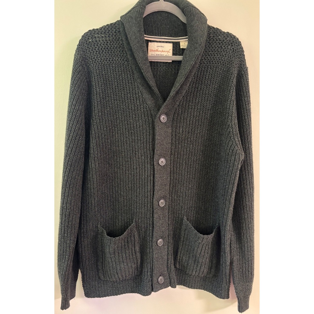 Men's Sz L Shawl Collar Cardigan Forest Green Grandpacore, Ivy League, Cabincore